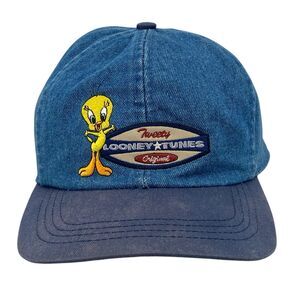 Vintage Looney Tunes Tweety Bird Denim Baseball Hat Warner‎ Bros One Size